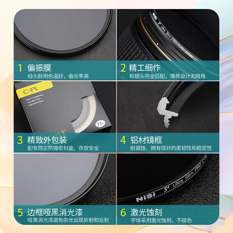 NiSi cpl polarizer 62mm ultra-thin frame high-definition anti-reflective filter polarizer restores color saturation landscape photography suitable for Canon and Sony micro-SLR cameras