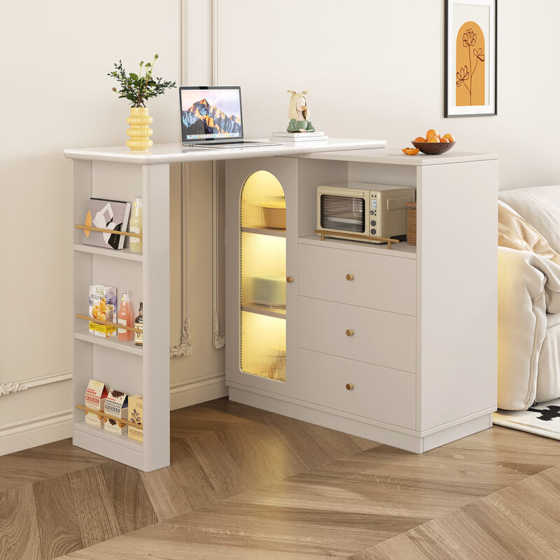 KNSJ slate bar table dining table sideboard entrance partition integrated living room small apartment cream style retractable mobile cabinet rotating bar counter cream white