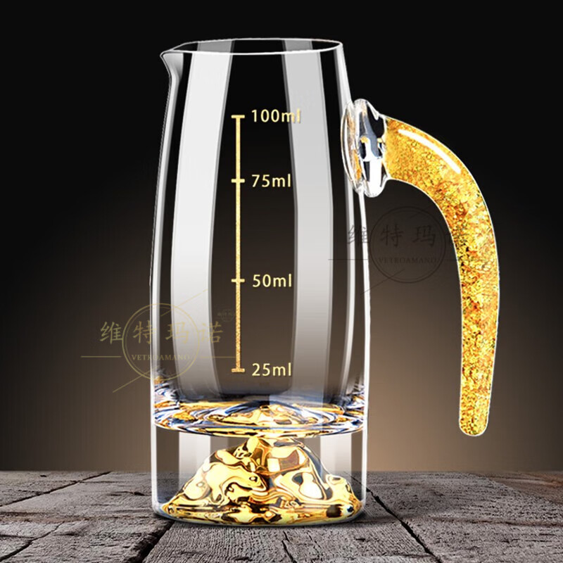 VETROAMANO Jinshan liquor cup set household crystal glass gold foil handle Jinshan bottom wine divider one cup high-end wine set 10 pots 10 cups gold handle gold base