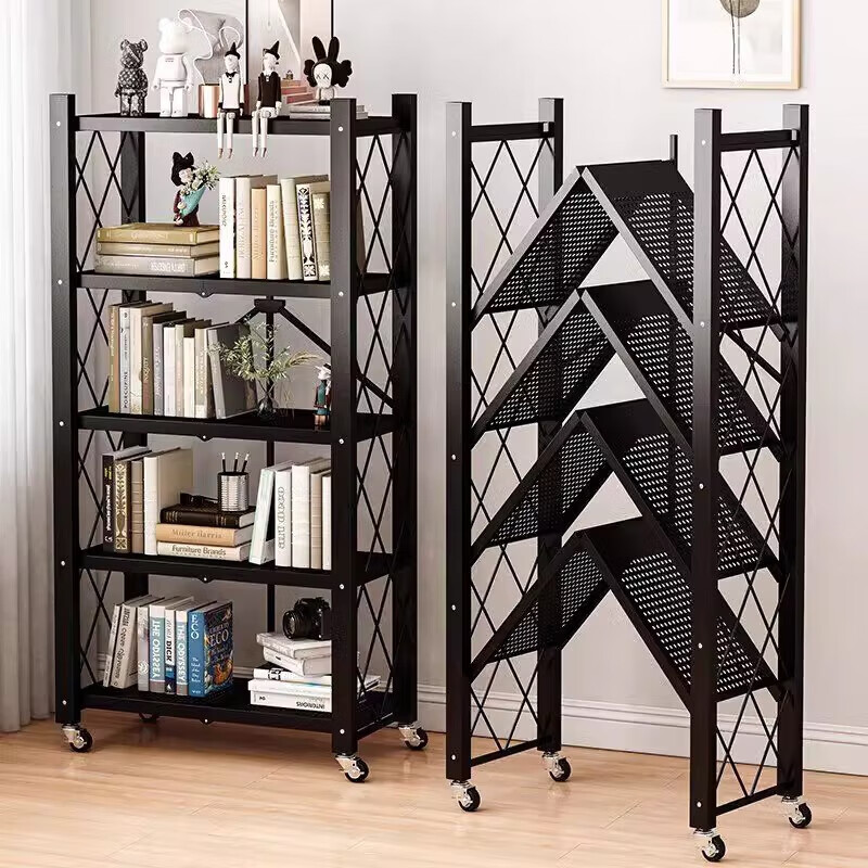 Jiahui's preferred bookshelf folding storage rack floor-standing multi-layer movable book storage rack five layers black