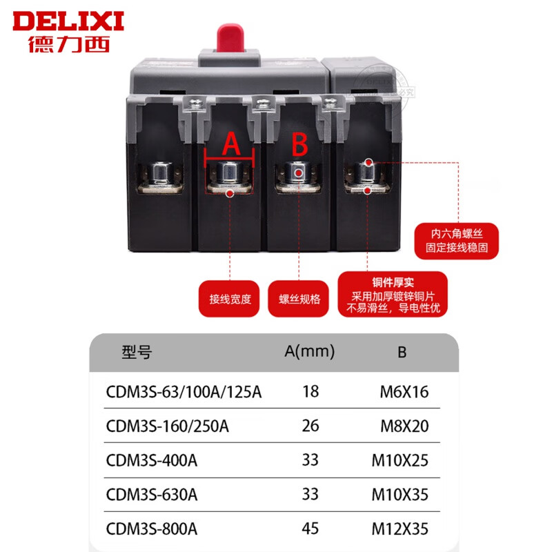 Delixi S plastic case circuit breaker air switch 800A1000A1250A three-phase 3P four-wire 4P 800A 4p