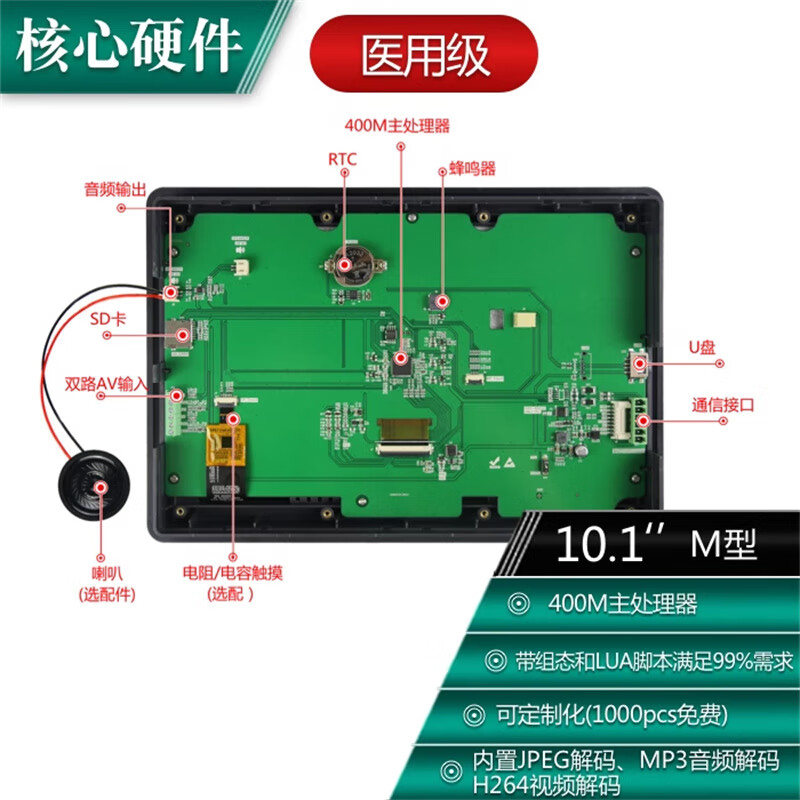 Kaiyuanda 1024*600 6P interface AV input M series with shell medical grade serial port screen 485 resistor