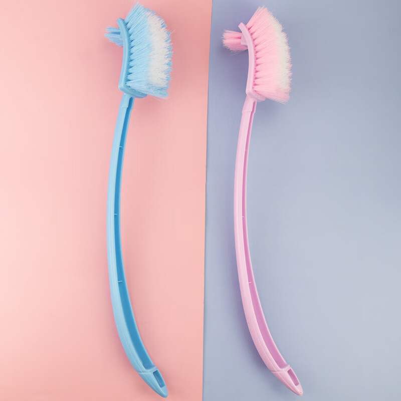 Hasdick HK-8035 thickened plastic long handle double-sided soft bristle cleaning toilet brush bathroom curved crevice brush 10 random colors