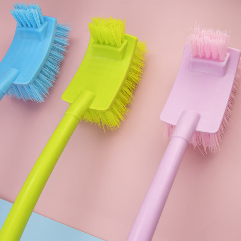 Hasdick HK-8035 thickened plastic long handle double-sided soft bristle cleaning toilet brush bathroom curved crevice brush 10 random colors