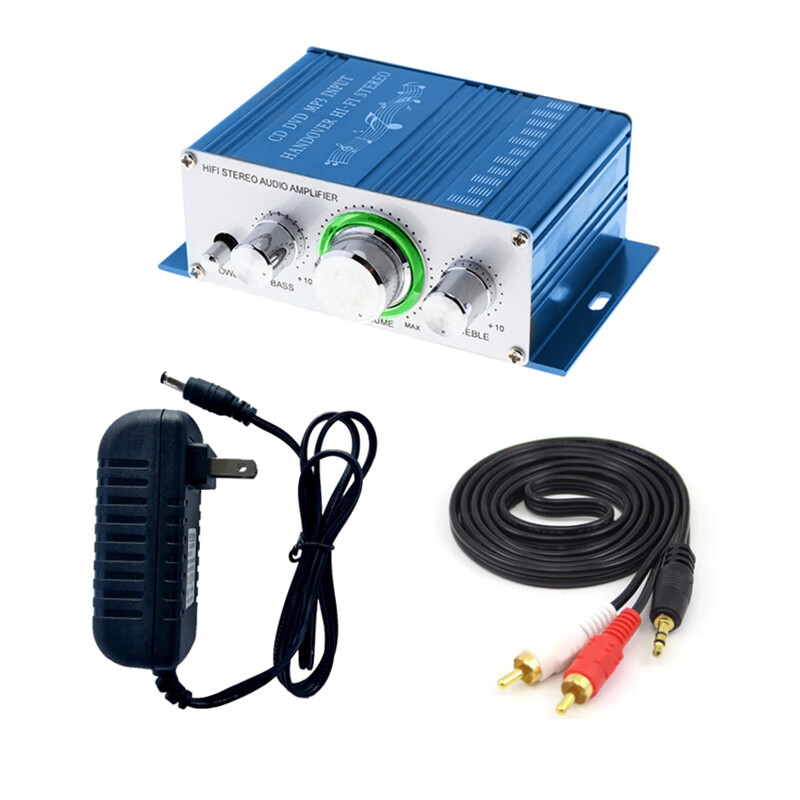 Jiate Mini Small Power Amplifier Audio Power Amplifier Computer Desktop Bedside Audio Amplifier Combination Blue + 12V3A Power Supply + Audio Cable
