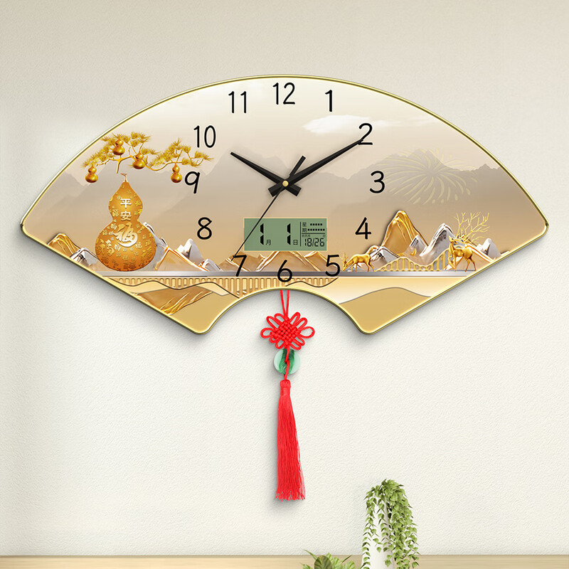 Dilan Living Room Wall Clock New Restaurant Wall Clock No Punch Perpetual Calendar Home Clock Chinese Style Silent Quartz Clock Fulu SXA Medium Size 40*20cm