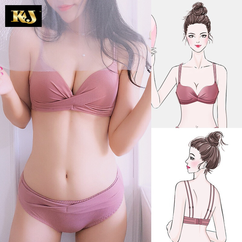 KJ Red Zodiac Year Underwear Women's Set Push-up Small Bra Without Wires Beautiful Back Horse Year of the Horse Bra as a Gift for Your Girlfriend A Style Red Suit Beautiful Back Style S -32/70A-B