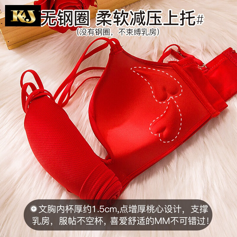 KJ Red Zodiac Year Underwear Women's Set Push-up Small Bra Without Wires Beautiful Back Horse Year of the Horse Bra as a Gift for Your Girlfriend A Style Red Suit Beautiful Back Style S -32/70A-B
