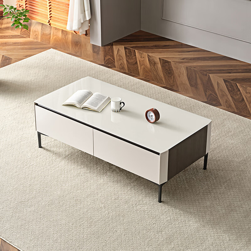 Quanyou Home Modern Simple Style Coffee Table Living Room Home Tempered Glass Countertop Tea Table Storage Storage Cabinet Furniture