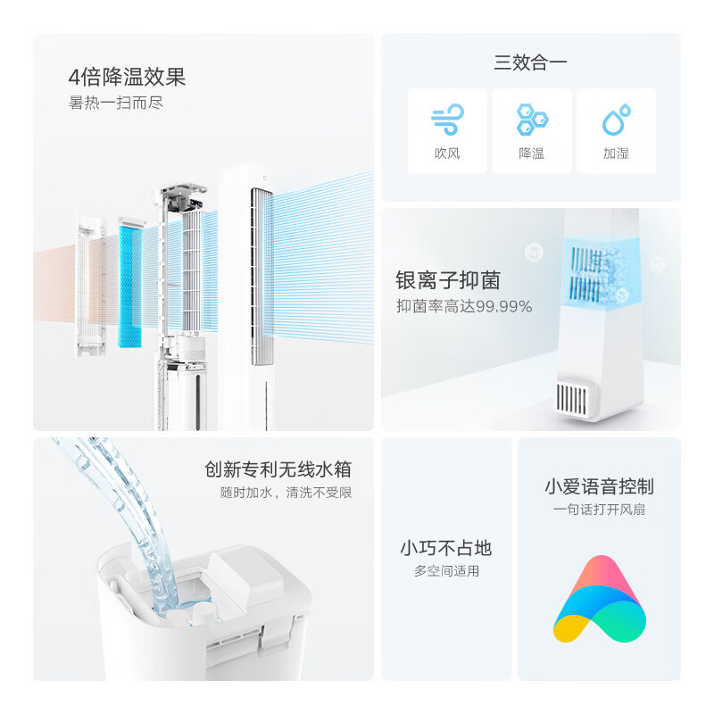 Mijia Xiaomi Smart Cooling Fan Home Air Conditioning Fan Heartbeat Season Water Cooling Tower Fan Home Ice Crystal Refrigeration Fan Air Conditioner Fan Blowing Cooling Humidification Bladeless Tower Fan ZFSLFS01DM