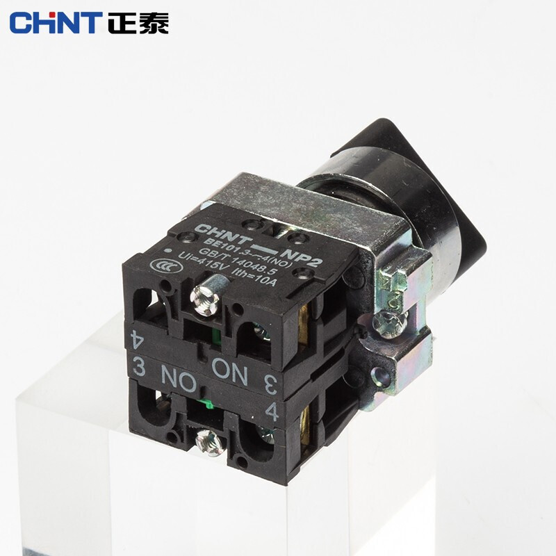 Chint (CHNT) push button switch NP2 series self-reset push-type knob flat knob rotation emergency stop self-locking control mushroom head NP2-BE101 knob BD53 three-position self-reset two normally open