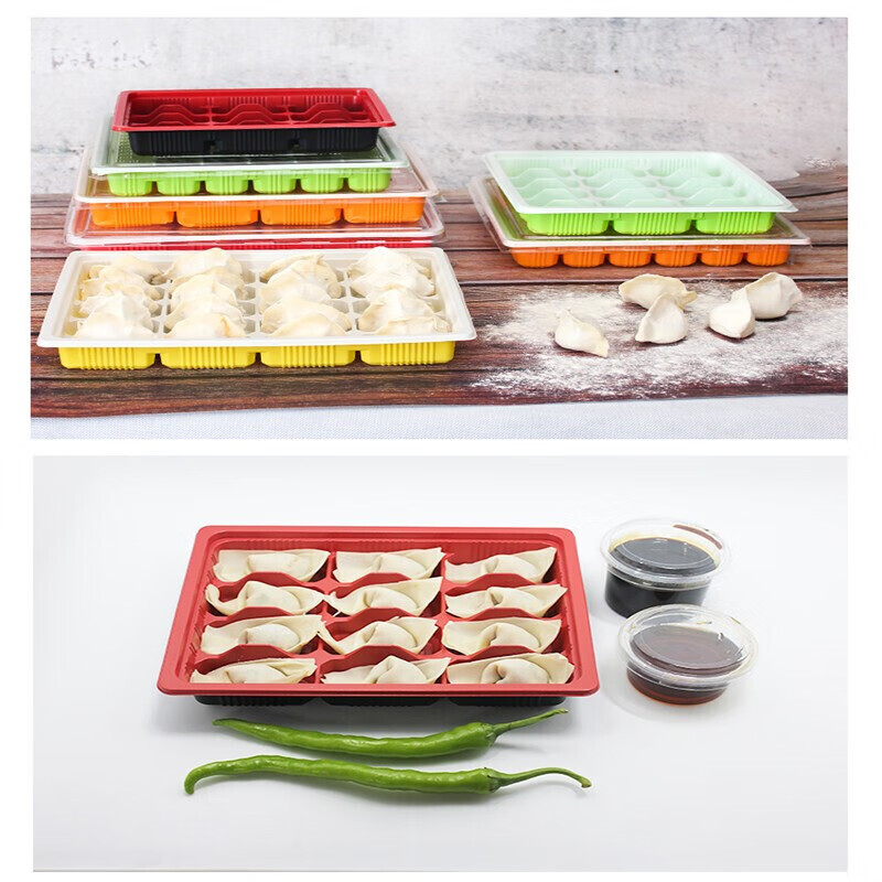 Baidilai disposable dumpling box, take-out meal box, commercial frozen dumpling plastic box, fast food packaging box, 20 grids with lid, orange and white, 18 grids, orange and white with lid, 10 sets