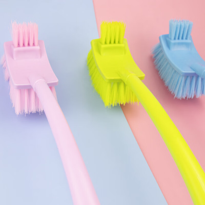 Hasdick HK-8035 thickened plastic long handle double-sided soft bristle cleaning toilet brush bathroom curved crevice brush 10 random colors