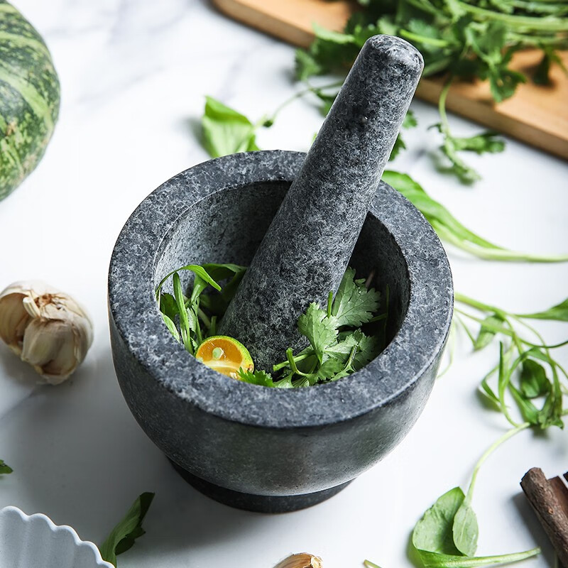 Sheli retro kitchen household grinder stone mortar manual garlic pounder masher pestle garlic masher granite pestle
