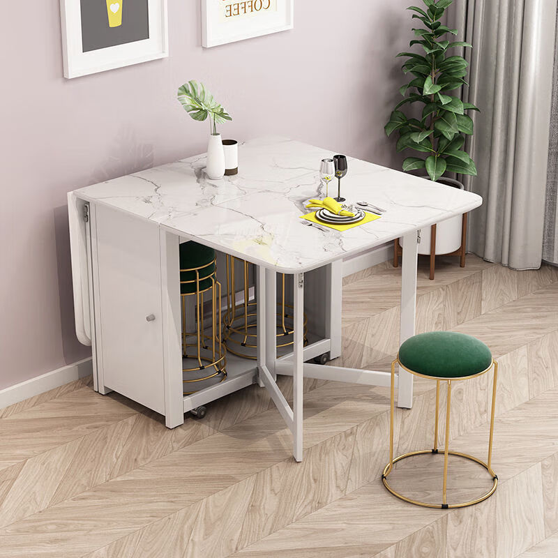 Supai dining table retractable folding dining table for home modern simple table and chair combination small apartment sideboard home dining table A style white marble 1.3m