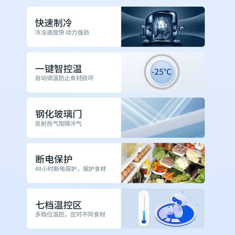 Snow Dream Series Freezer Commercial Household Horizontal Freezer Large Capacity Refrigerated Display Cabinet Commercial Freezer Large Capacity Freezer Commercial Freezer 1088 Copper Tube Single Temperature Intelligent Control 2.0 Meters