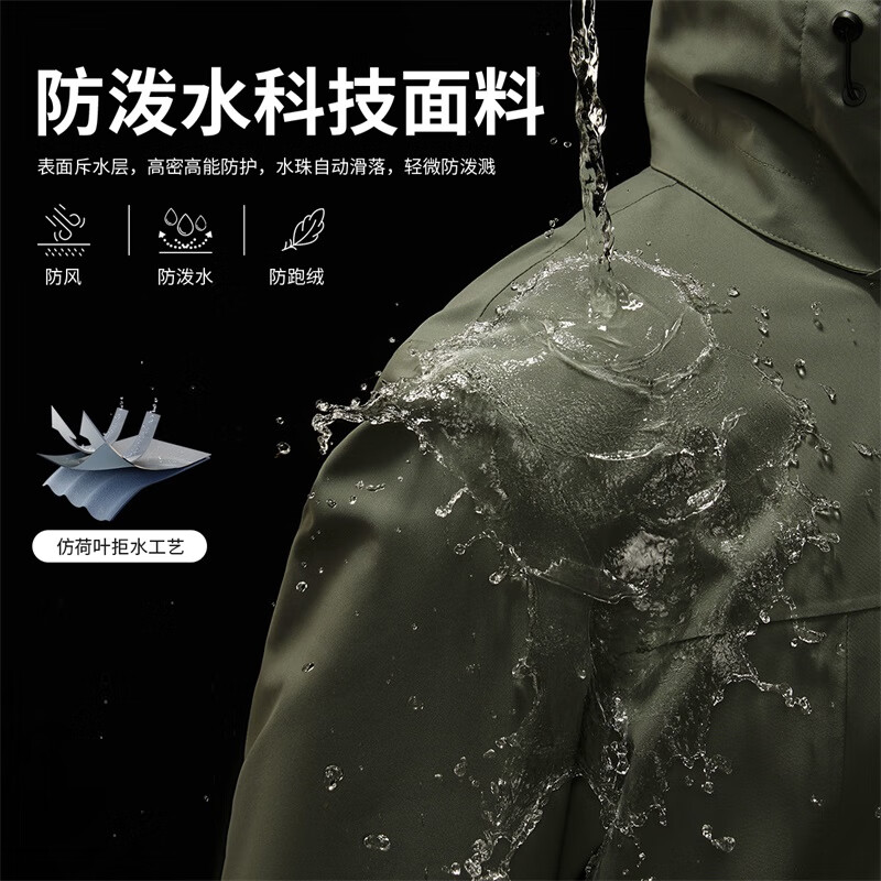 Dances with Wolves 3-in-1 Jacket with Removable Liner, Outdoor Mountaineering Wear, Camping Jacket, Fleece Liner Men's Jacket, Olive Green L (175)