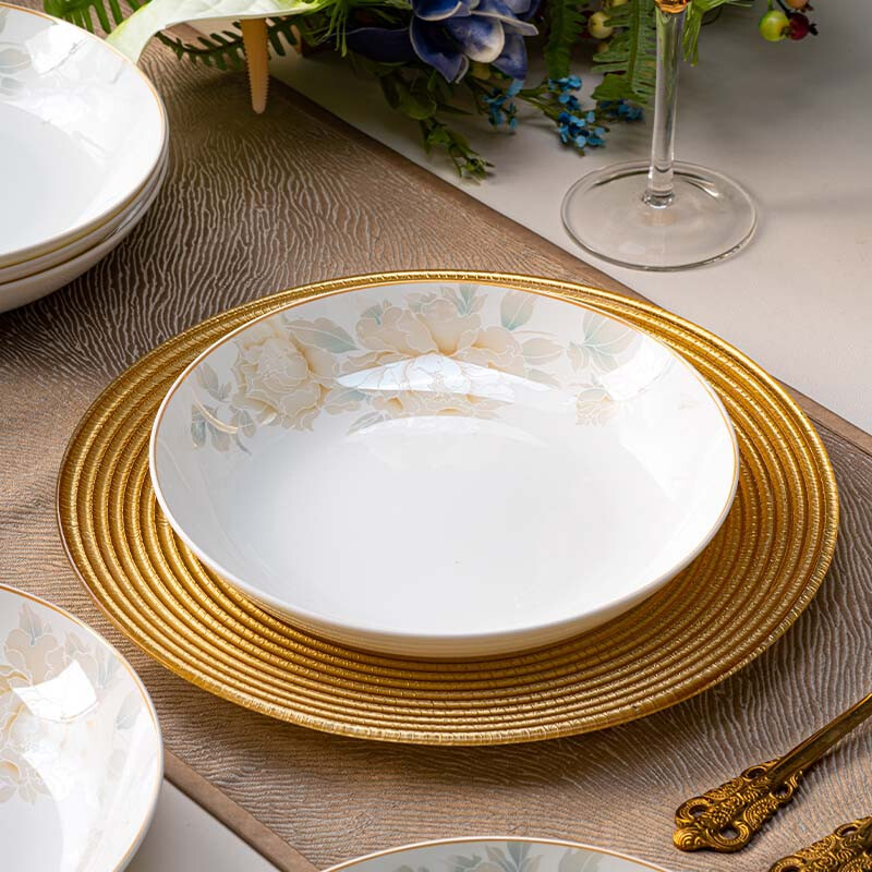 Haoya Jingdezhen tableware ceramic dinner plate dish plate rice plate soup plate deep plate flower fairy 8-inch rice plate 4 pack