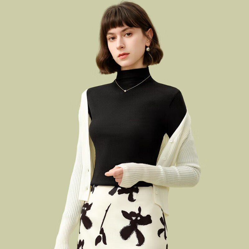 Montagut Half Turtle Collar Bottoming Shirt Women's Slim Fit Spring and Autumn Thin Solid Color Long Sleeve Underwear Modal Cotton Style Top