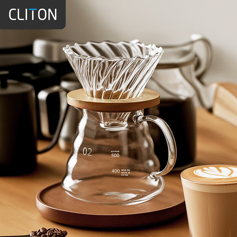CLITON glass hand-brewed coffee pot with scale sharing pot drip filter coffee filter cup set for 1-4 people