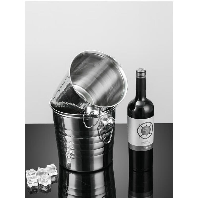Porphyry stainless steel thickened ice bucket KTV bar supplies champagne bucket commercial ice bucket creative beer and red wine bucket ice bucket with water barrier 1L) free ice clip