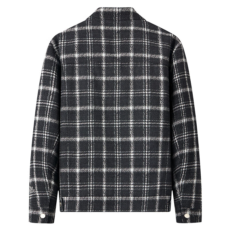 Dances with Wolves Down Liner Autumn and Winter Small Fragrance Style Lapel Plaid Down Jacket Warm Jacket 001 Black 180