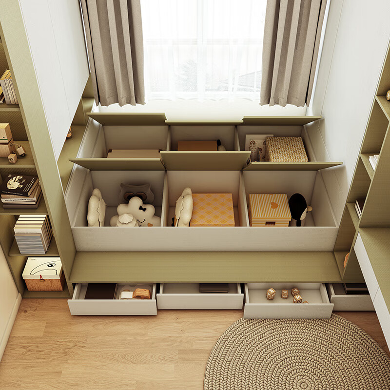 Sophia tatami bed customization small apartment study furniture storage bed wardrobe combination storage desk cabinet bookcase integrated custom gold