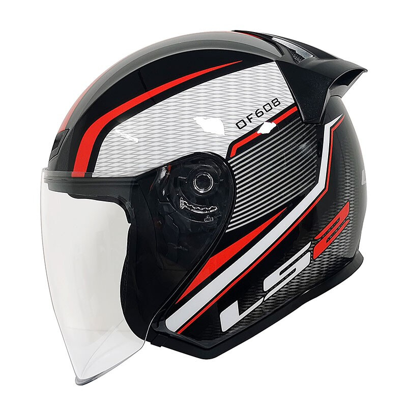 LS2 new motorcycle helmet quarter helmet electric moped four seasons large tail large size men and women half helmet OF608 black and red lines 4XL (recommended 63-64CM)