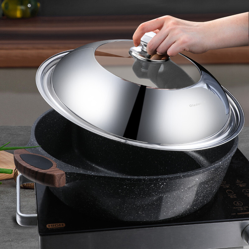 Oralduo pot cover, universal thickened stainless steel wok cover, can stand up, anti-overflow steamer cover, explosion-proof hot pot frying pan cover with handle, can stand up long handle pot lid 32cm