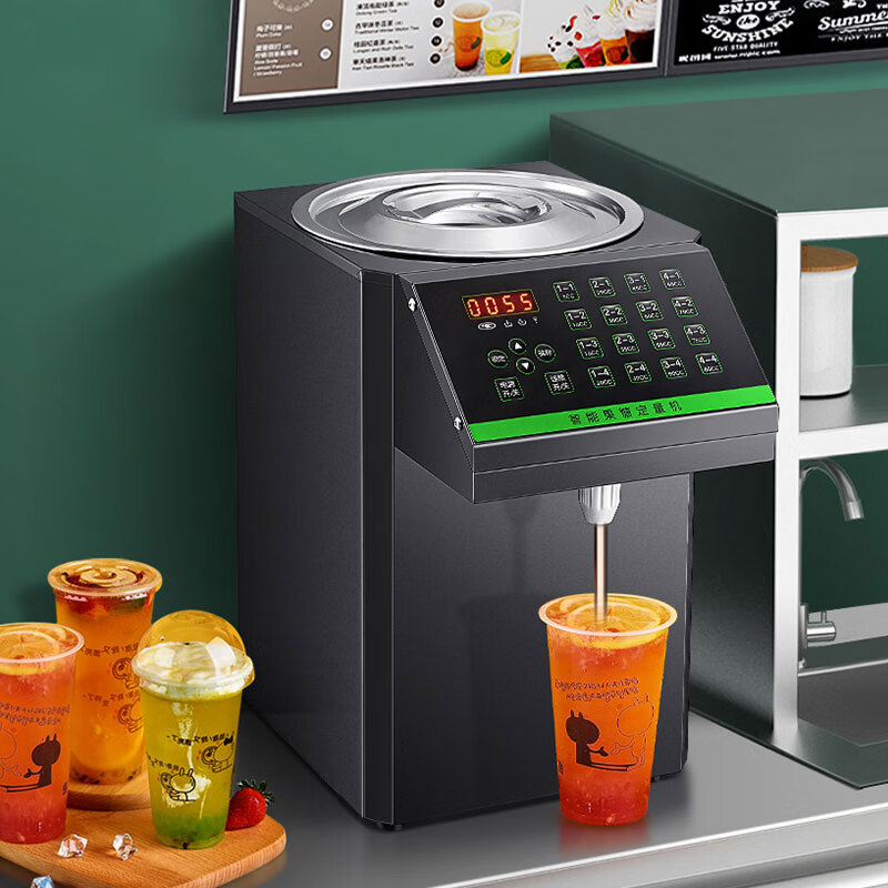 Xikalen Fructose Machine Commercial Milk Tea Shop Single Cylinder Fructose Dosing Machine Milk Tea Shop Coffee Shop Equipment Fully Automatic Stainless Steel 16-Grid Commercial Microcomputer Fructose Dosing Machine Double Cylinder Basic Model 6L/16 Keys/White (Plastic Mouth)