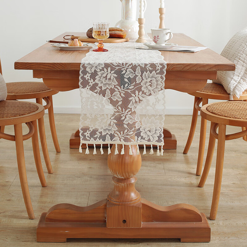 Xiuxiu lace sideboard cover for home long table runner tablecloth American pastoral long table decoration shoe cabinet dustproof cover Camellia bloom-pointed hanging spike 160cm