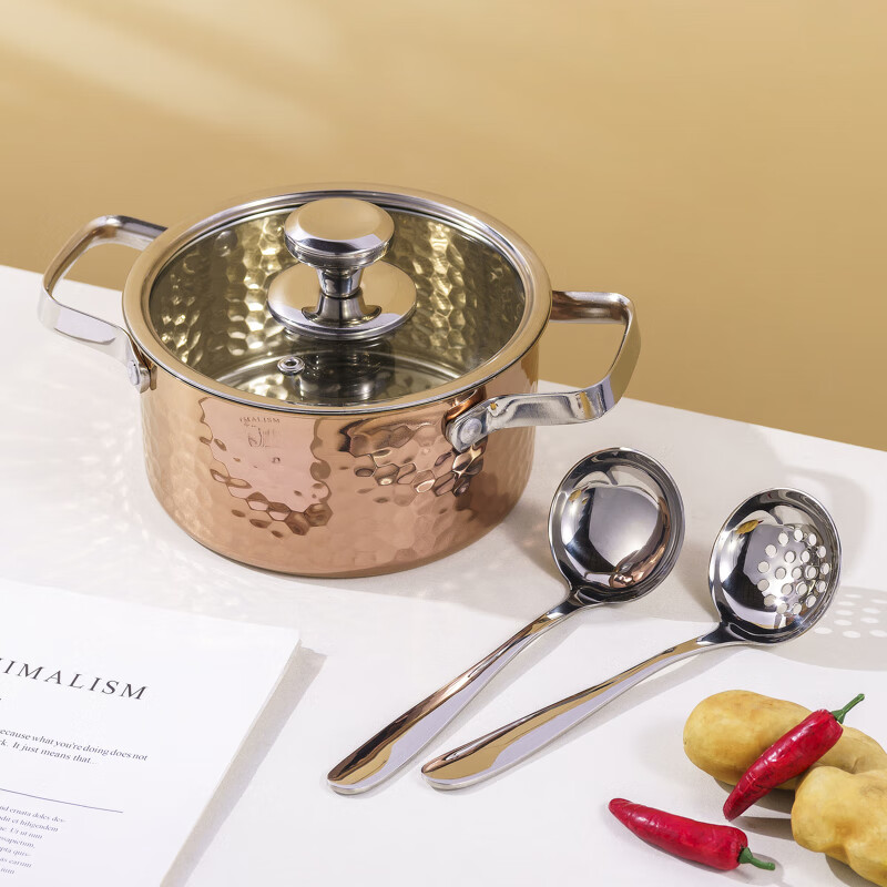 Cai Ruyi 304 stainless steel single small hot pot pot for one person, one pot shabu shabu buffet hot pot, silver light body with lid 16cm