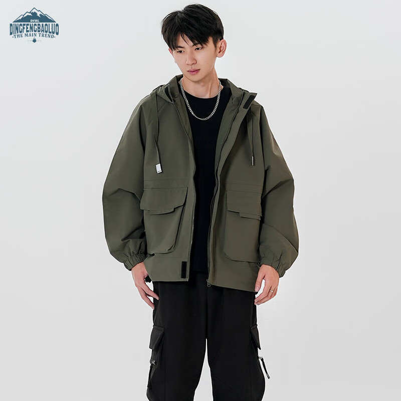 Dingfengbaoluo jacket men's autumn and winter loose trendy ins hooded workwear outdoor top YM9926 dark green XL