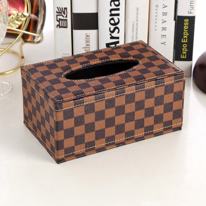 Paper drawer leather PU tissue box Creative tissue box European napkin storage box customized LOGO