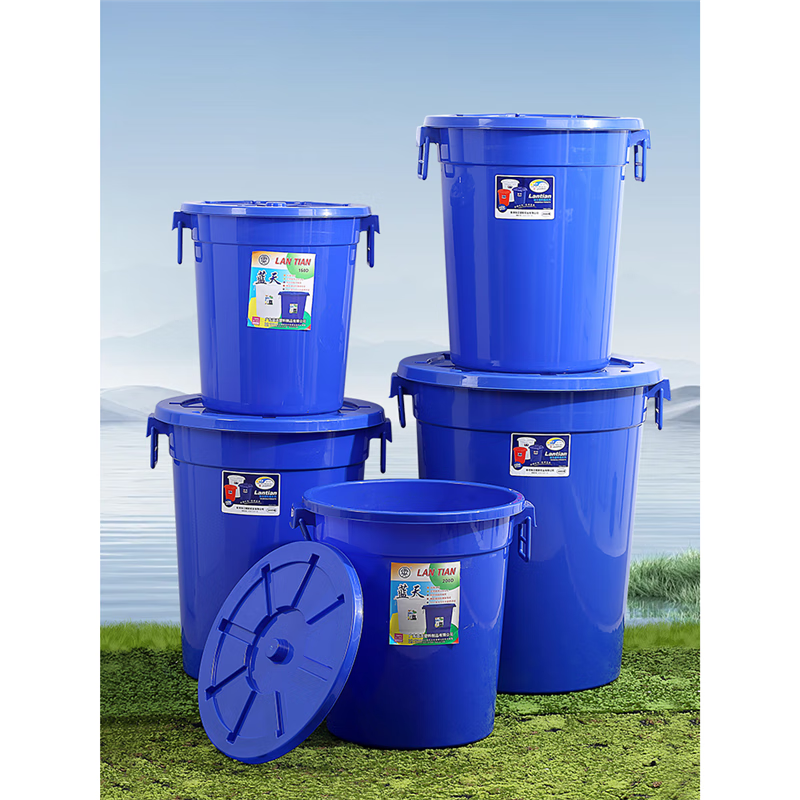 Extra large plastic thickened water storage barrel with lid 400L fermentation brewing barrel hospital trash can industrial storage plastic barrel 200# (filled with about 240 pounds of water) blue/with lid/extra thick style