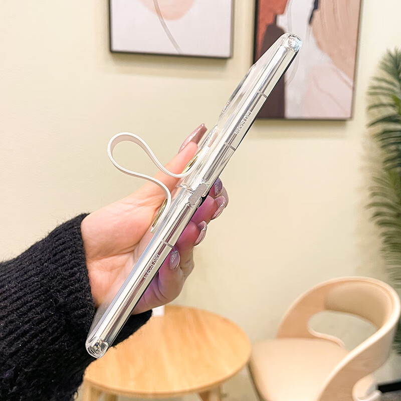 Purecolor is suitable for Huawei pocket2 mobile phone case, small folding pocket2 protective cover, all-inclusive ultra-thin anti-fall bracket, hand strap, simple transparent soft shell - white hand strap