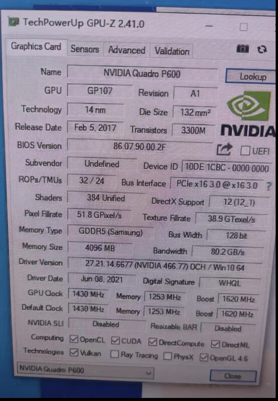 Original HP hp z2 mini G4 workstation P600 P1000 4G graphics card half-height M P600M 4G