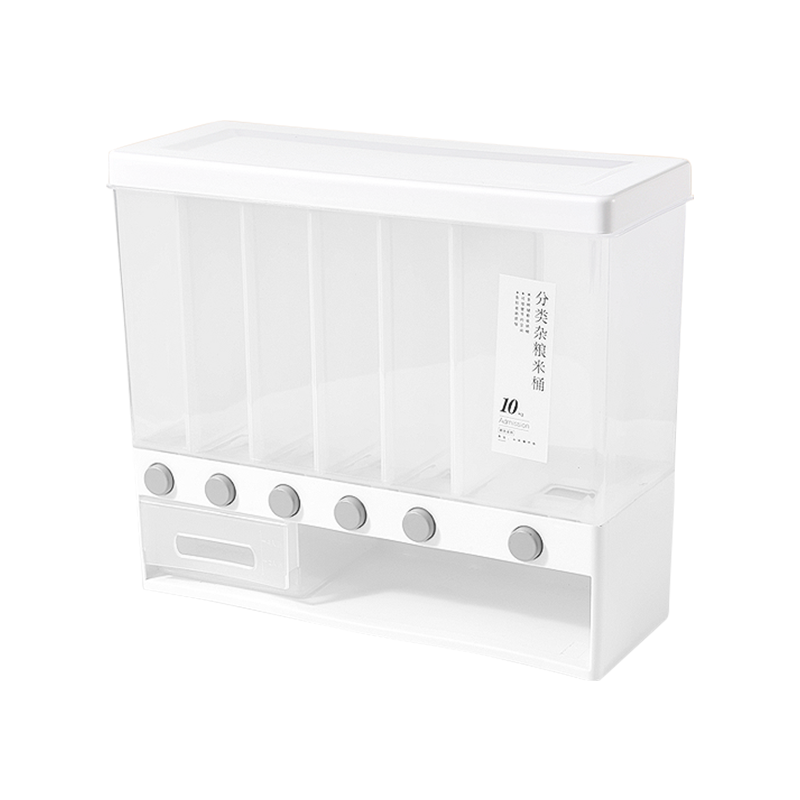 Jingyan Food Grade Grains and Insect-proof Separated Rice Buckets Moisture-proof Classification Storage Box Kitchen Compartment Plastic Sealing Six-Gate Classification Can Hold 20 Jin + Measuring Cup Can Be Wall-mounted or Floor-standing