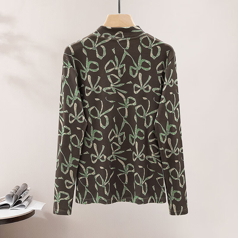 Sibaishe half turtleneck bottoming shirt 2025 autumn new women's casual style bow long-sleeved top