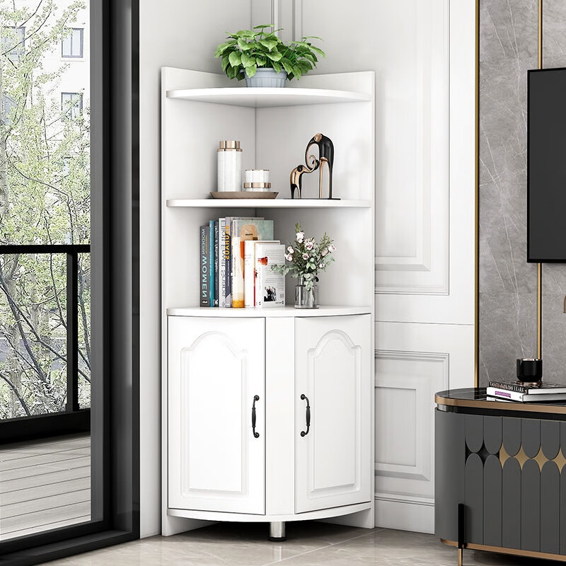 Mexueer corner triangular cabinet multifunctional semicircle corner wine cabinet corner storage rack corner bookcase warm white/40*120 high