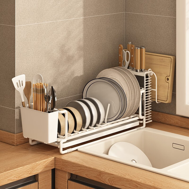 Bangjie kitchen dish rack dish storage rack countertop storage rack drain basket household cabinet chopstick box dish rack free installation dish rack + chopstick rack