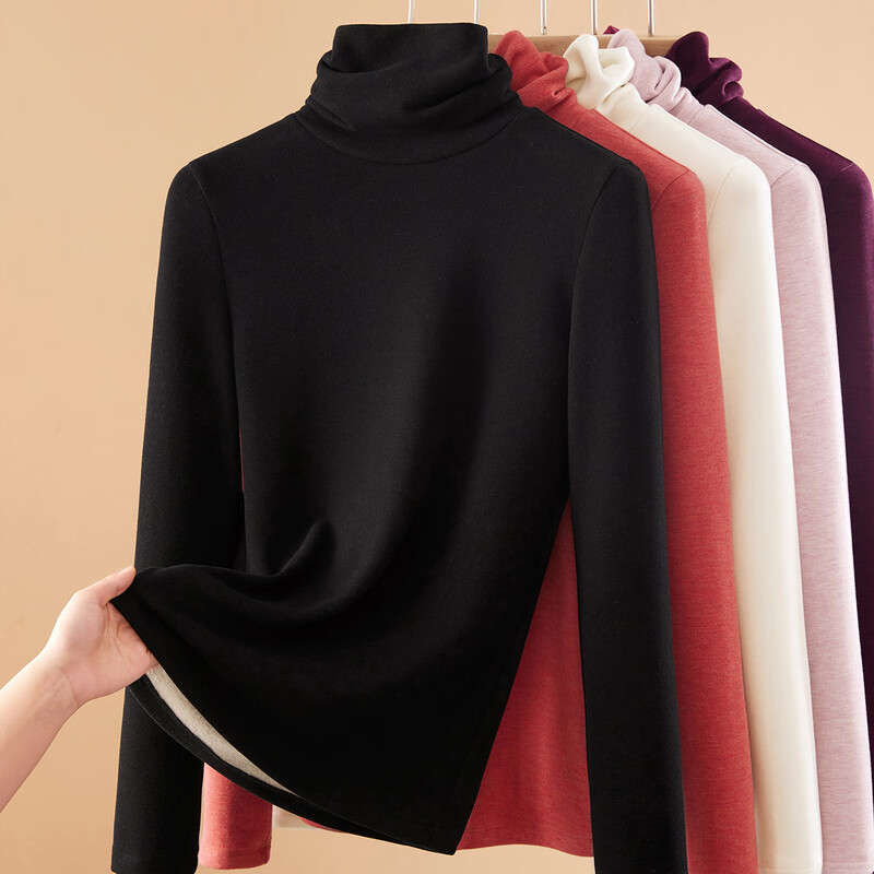 Pile collar bottoming shirt for women 2026 high collar German velvet thickened inner style warm and stylish top oatmeal color L (recommended 105-115 catties