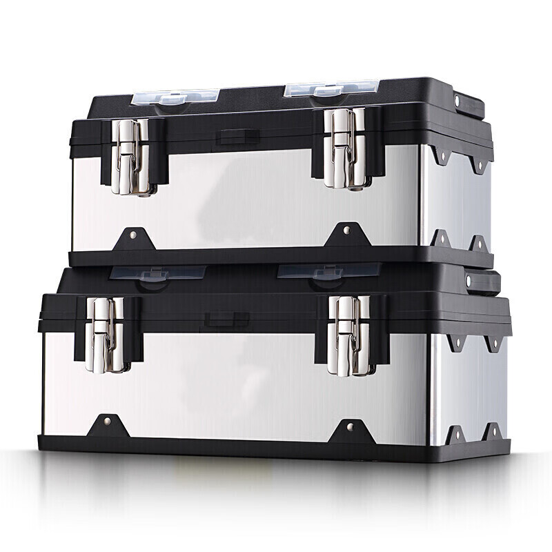 Stainless steel woodworking tool box empty box multi-functional vehicle large hardware portable electrician repair tool box iron household storage 17-inch stainless steel thickened double layer (comes with parts box)
