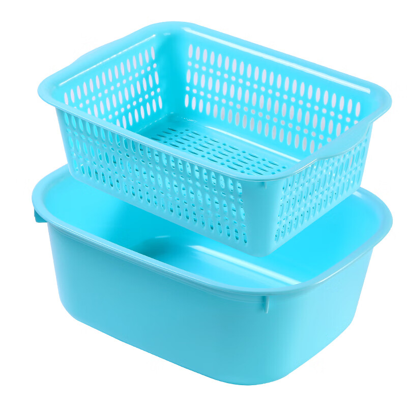 Detif rectangular plastic oversized sink drain basket two-piece set household large thickened square basin kitchen fruit basket small drain basket golden milk coffee