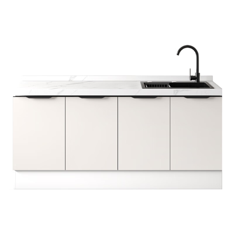 Kezitu customized simple assembly economical marble sink cabinet slate kitchen cabinet stove cabinet rental home one-piece 130CM flat + PET door panel white solid wood cabinet double door