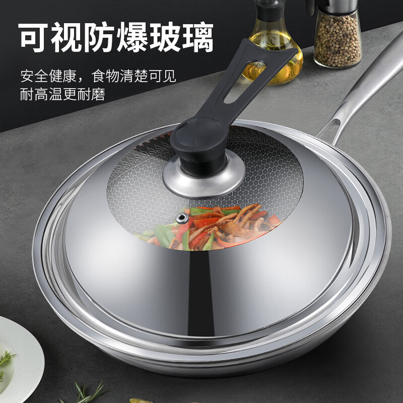 Oralduo pot cover, universal thickened stainless steel wok cover, can stand up, anti-overflow steamer cover, explosion-proof hot pot frying pan cover with handle, can stand up long handle pot lid 32cm