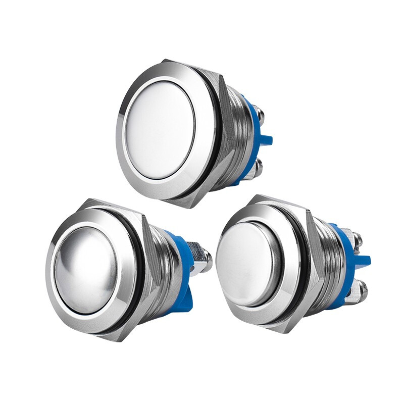 Metal push button switch 8/10/12/16/19/22MM self-resetting self-locking waterproof with indicator light small start stop button switch 12MM spherical self-resetting screw foot