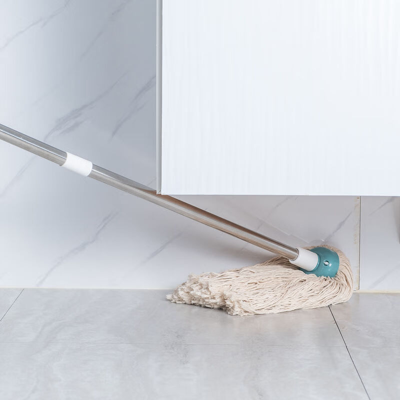 Large cotton gauze mop absorbent mop traditional old-fashioned round head long handle stainless steel cotton thread mop cotton gauze mop 1 rod 2 heads