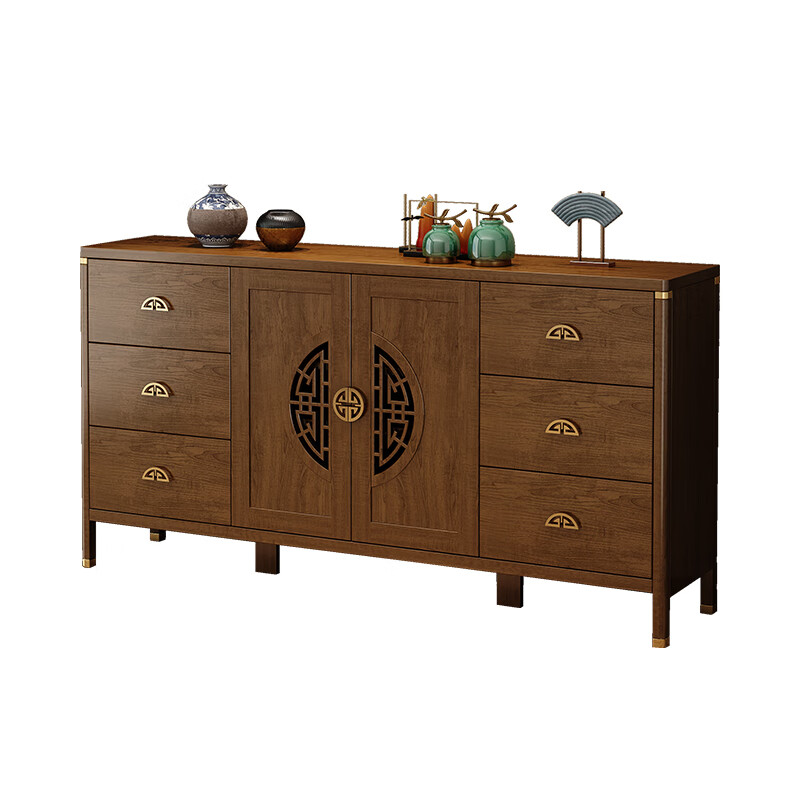 Aisifu new Chinese style sideboard storage cabinet solid wood frame living room wall wine cabinet multifunctional cupboard dining side tea cabinet A310