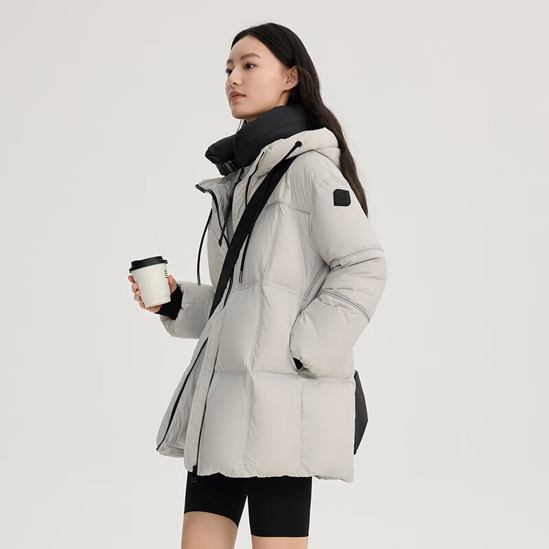 ERAL goose down jacket for women, short down jacket, removable U-shaped pillow, waist drawstring, slimming and warm jacket, pine fog gray M 160, recommended 105-115 catties